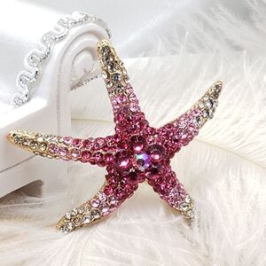 Brand New Pink Rhinestone Starfish Brooch Pin